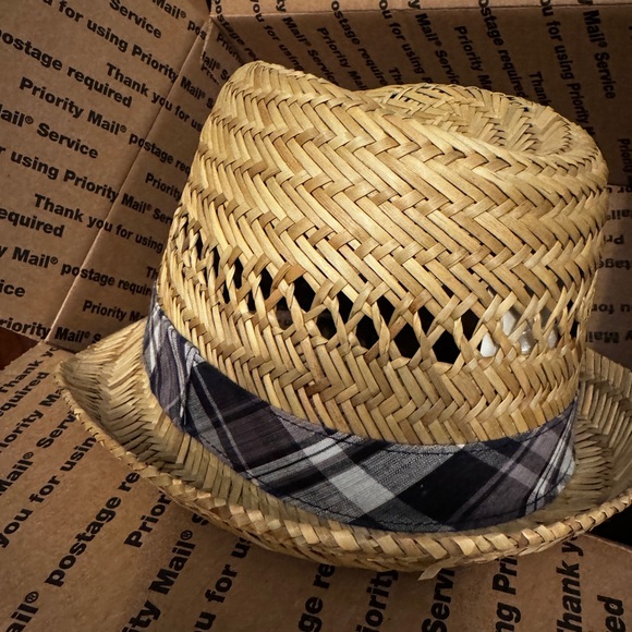 Fedora Straw Hat Plaid Band - Picture 2 of 5